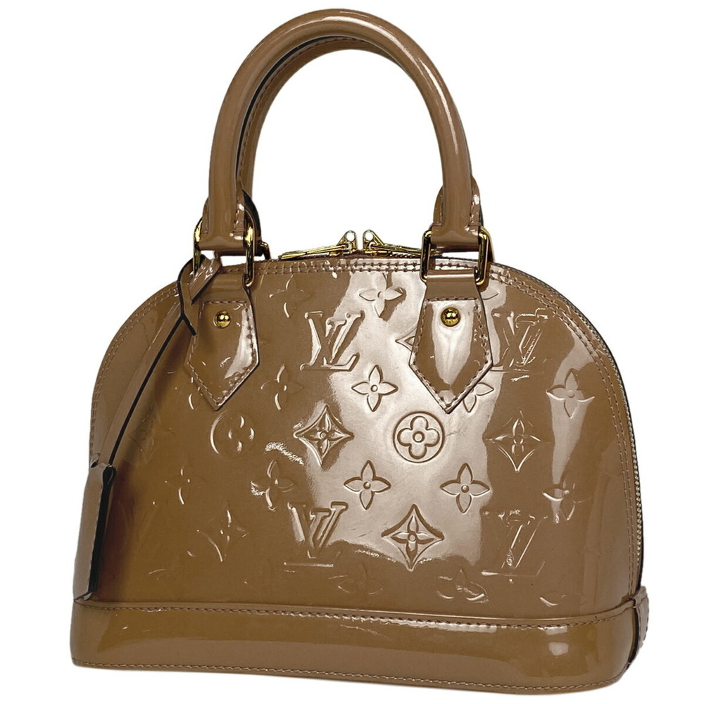 Louis Vuitton Alma Handbag Enamel Monogram Vernis Rose Pink Velour